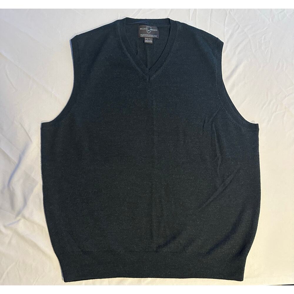 Black Brown 1826 Men's large Merino Wool Sweater black Vest V-Neck Italy Modern